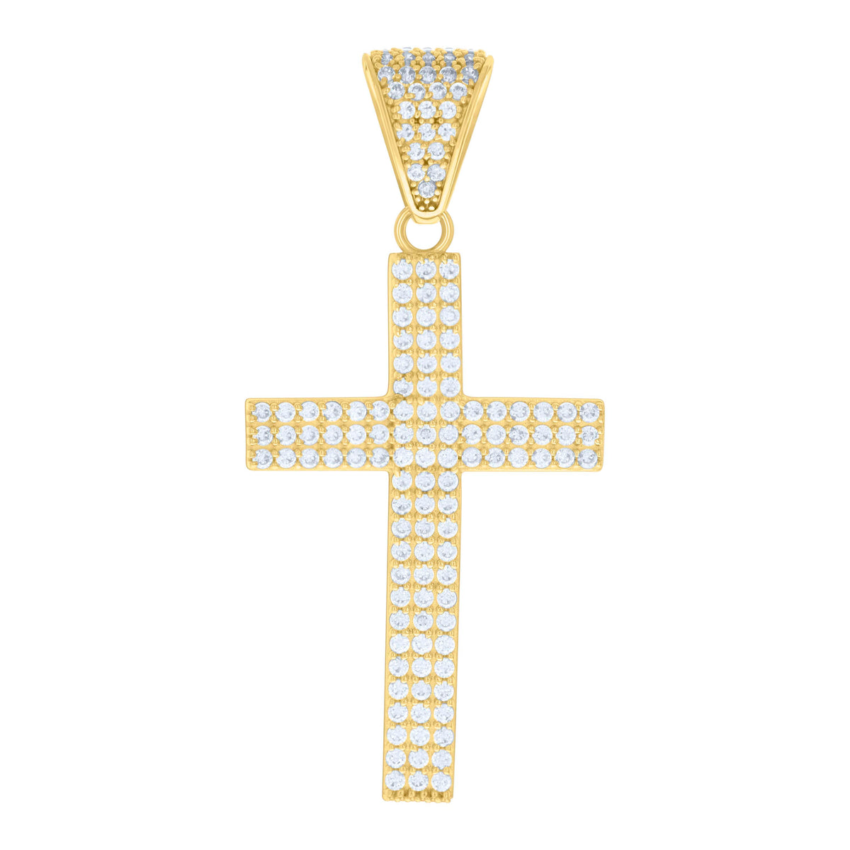 10K Yellow Gold Mens Cubic-Zirconia Latin Cross Religious Charm Pendant