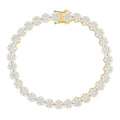 10K Yellow Gold Womens Cubic-Zirconia Flower Link Fashion Bracelet Size 7.5 Inches