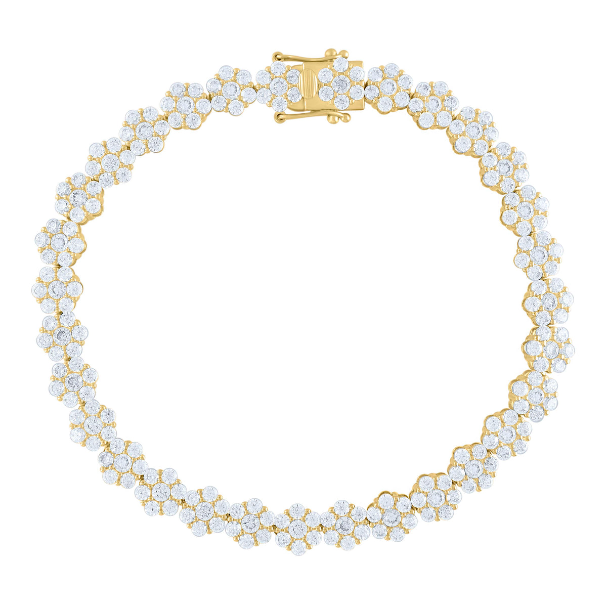 10K Yellow Gold Womens Cubic-Zirconia Flower Link Fashion Bracelet Size 7.5 Inches
