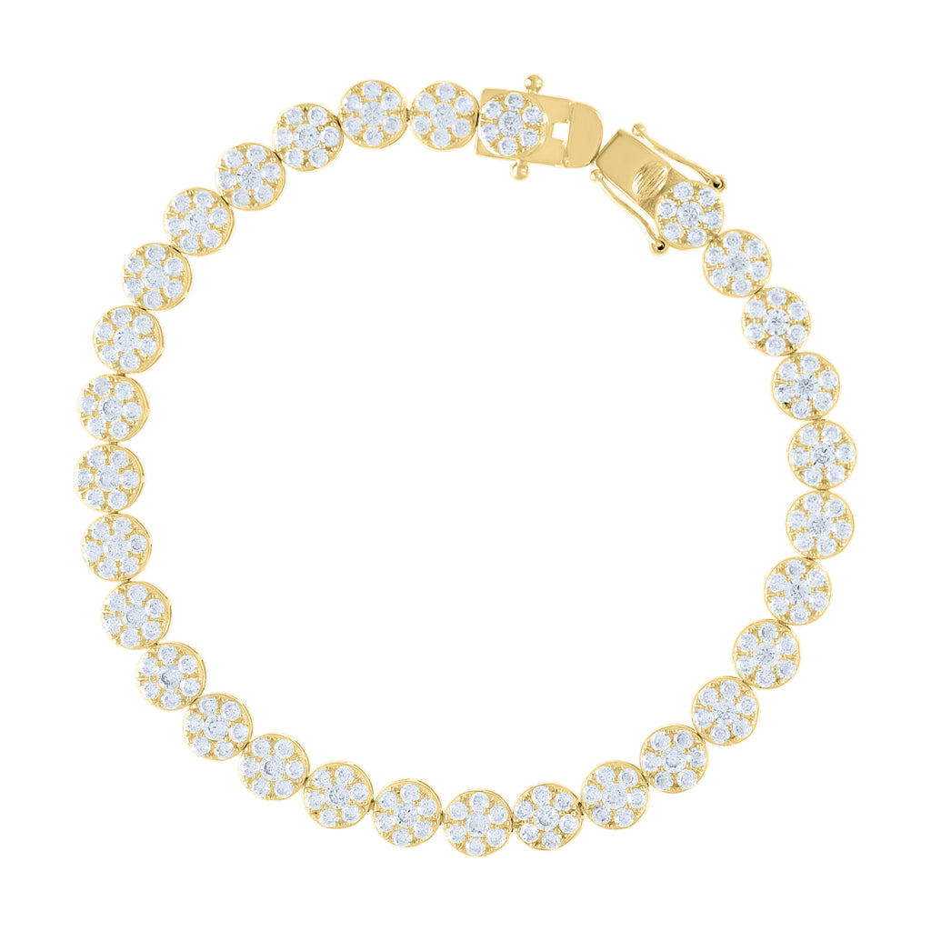 10K Yellow Gold Womens Cubic-Zirconia Flower Link Fashion Bracelet Size 7.5 Inches