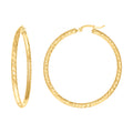 10K Yellow Gold Womens Round Tube Diamond-cut Patterned Fancy Hoop Earrings 3mm-50