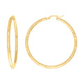 10K Yellow Gold Womens Round Tube Diamond-cut Patterned Fancy Hoop Earrings 3mm-57