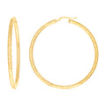 10K Yellow Gold Womens Round Tube Diamond-cut Patterned Fancy Hoop Earrings 3mm-63