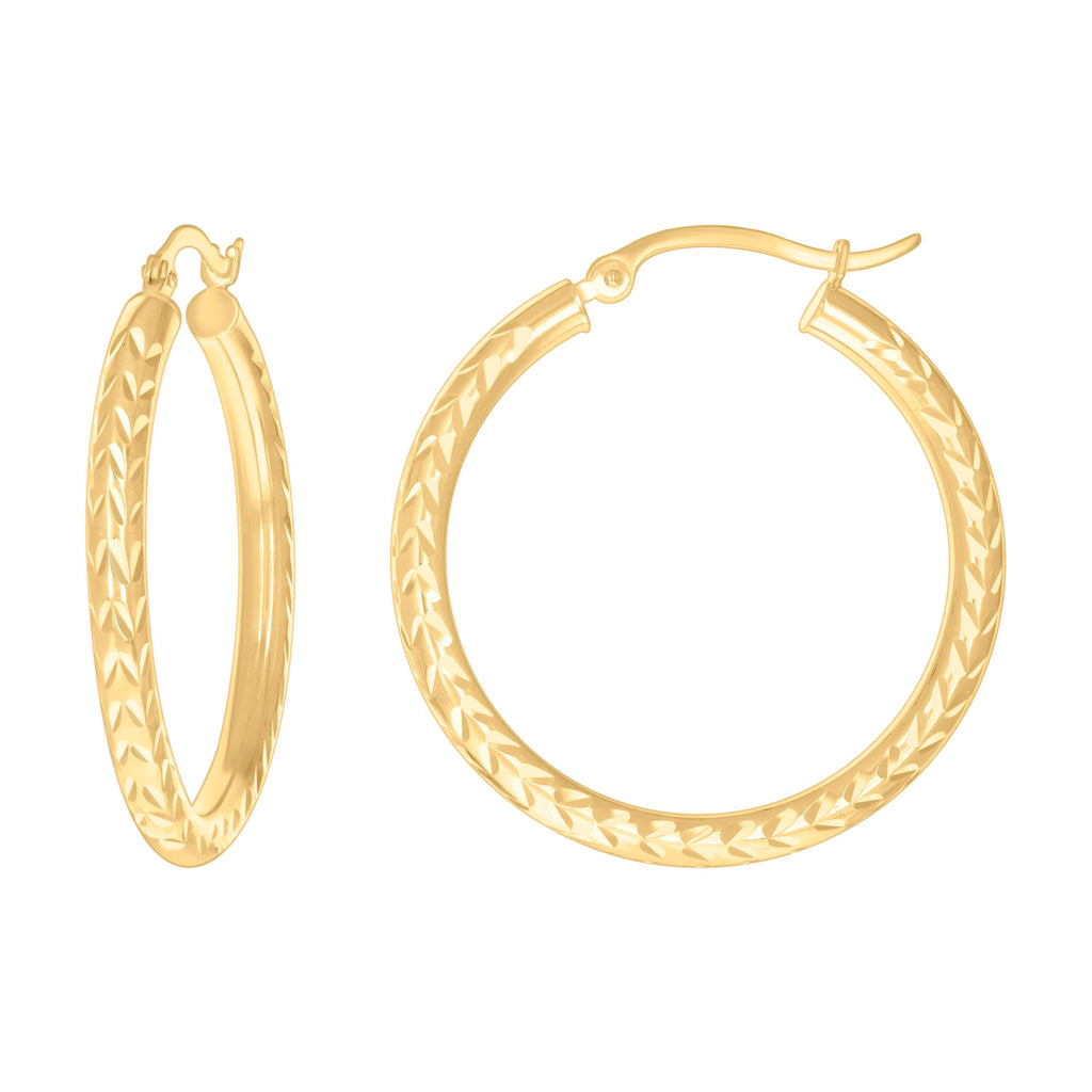 10K Yellow Gold Womens Diamond-cut Round Tube Patterned Hoop Earrings 3mm-31
