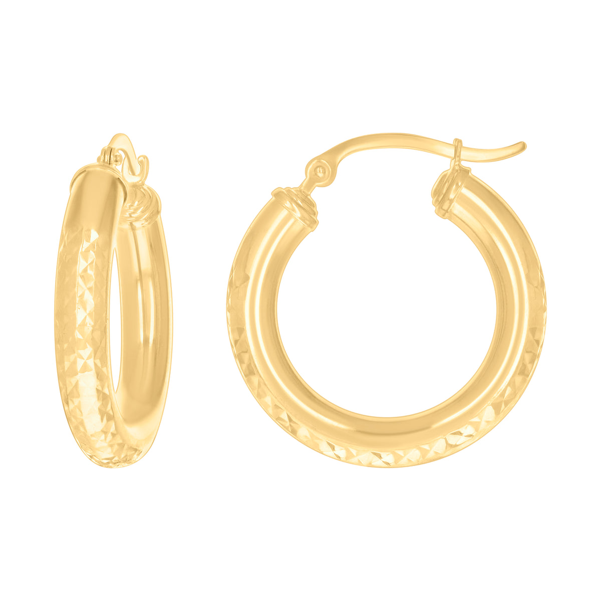 10K Yellow Gold Womens Round Tube Diamond-cut Patterned Fancy Hoop Earrings 4mm-25
