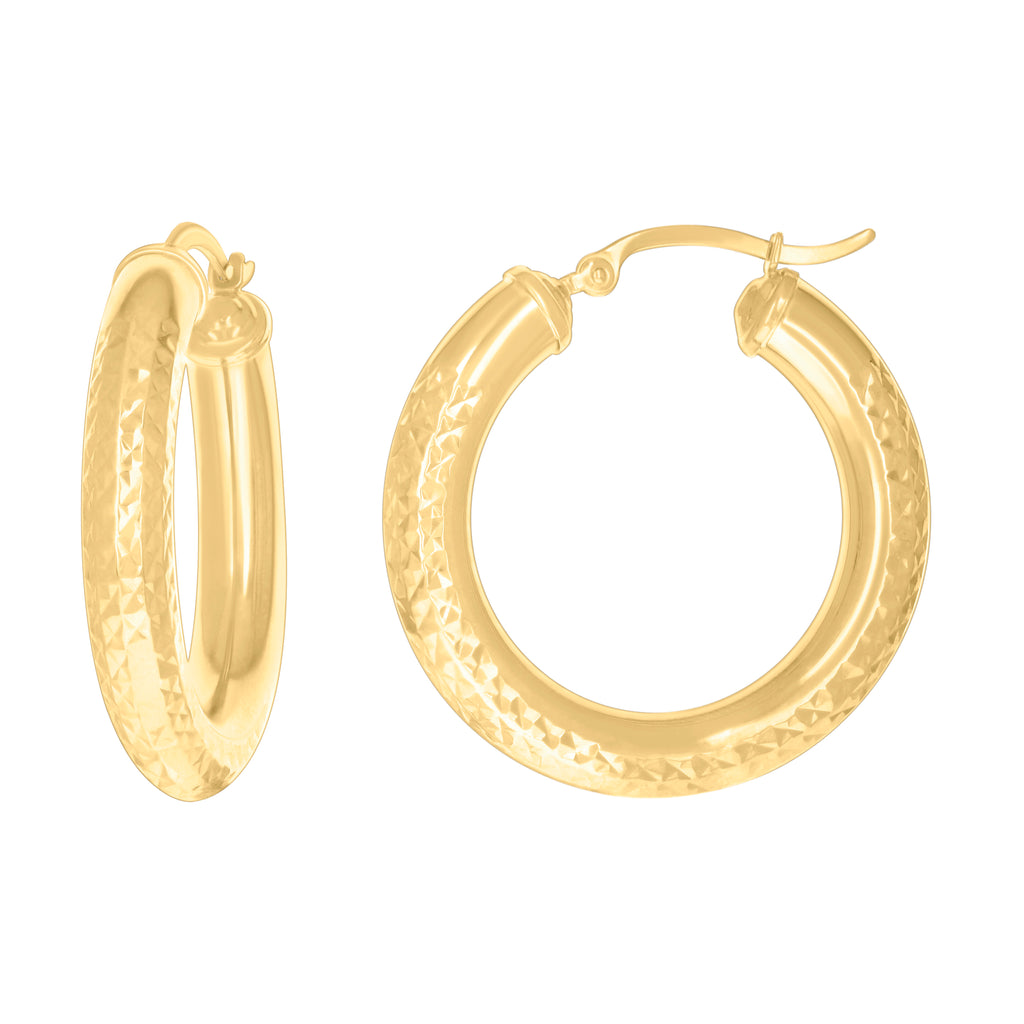 10K Yellow Gold Womens Round Tube Diamond-cut Patterned Fancy Hoop Earrings 5mm-31