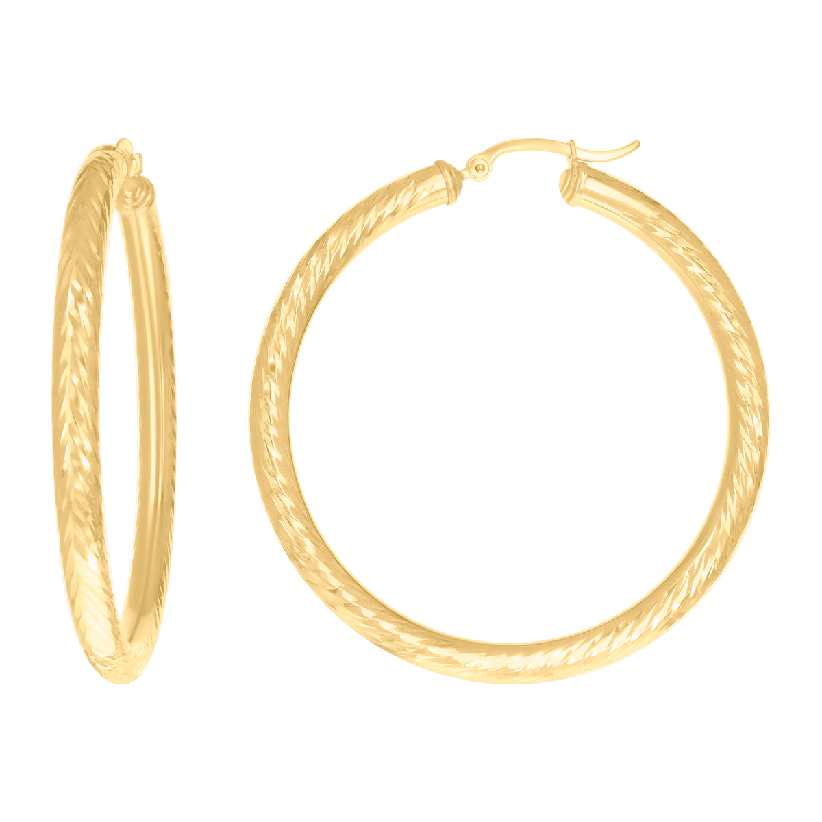 14K Gold Fancy Hoop Earrings 4mm-50