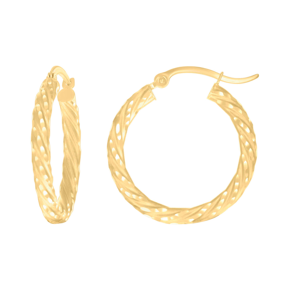 10K Yellow Gold Womens Diamond-cut Spotted Patterned Fancy Hoop Earrings 3mm-25