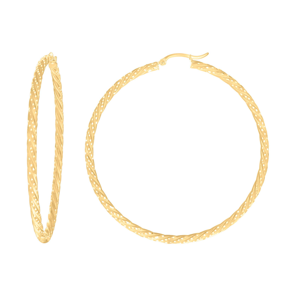 10K Yellow Gold Womens Diamond-cut Spotted Patterned Fancy Hoop Earrings 3mm-63