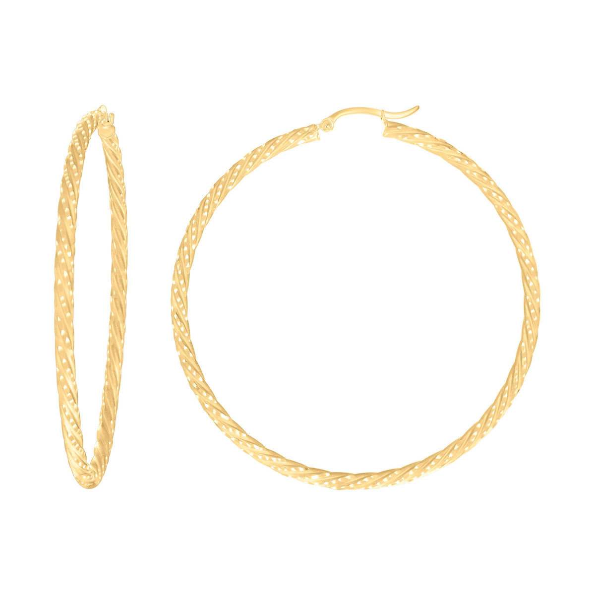 10K Yellow Gold Womens Diamond-cut Spotted Patterned Fancy Hoop Earrings 3mm-63