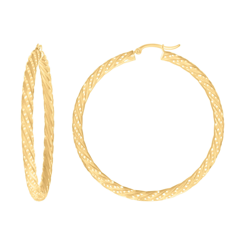 10K Yellow Gold Womens Diamond-cut Spotted Patterned Fancy Hoop Earrings 4mm-57