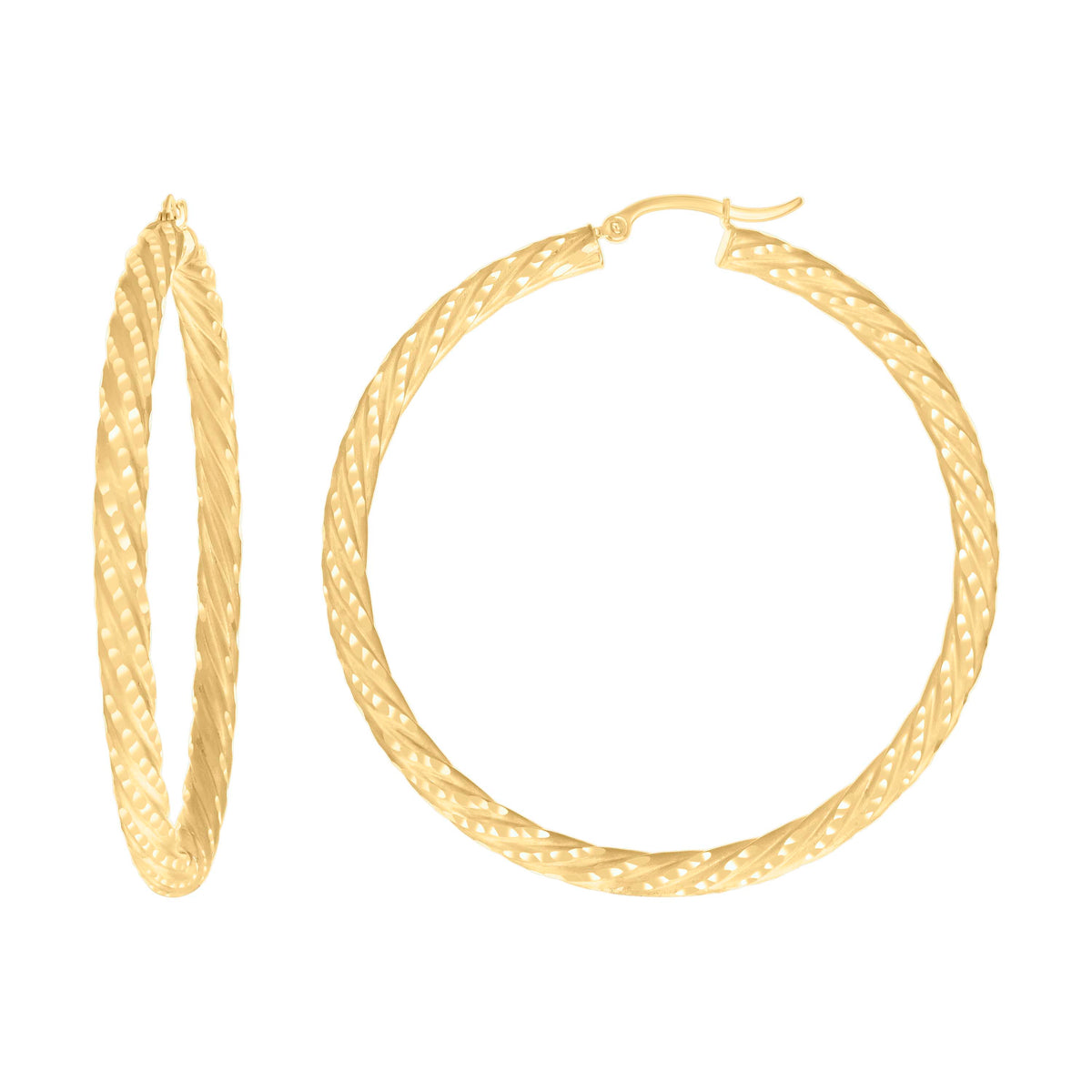 10K Yellow Gold Womens Diamond-cut Spotted Patterned Fancy Hoop Earrings 4mm-57