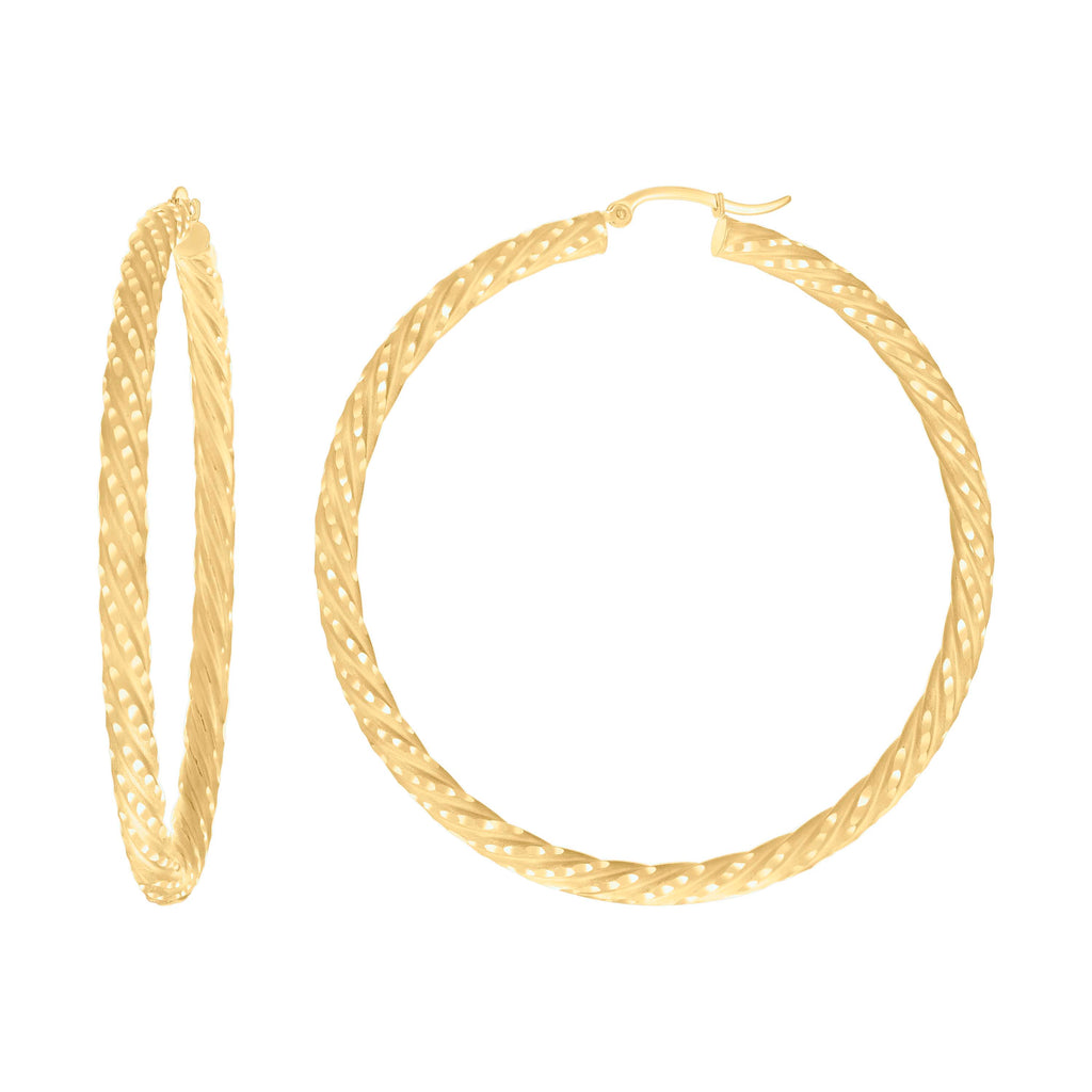 10K Yellow Gold Womens Diamond-cut Spotted Patterned Fancy Hoop Earrings 4mm-63