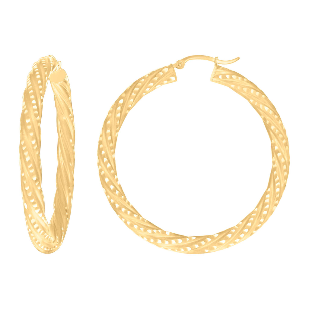 10K Yellow Gold Womens Diamond-cut Spotted Patterned Fancy Hoop Earrings 5mm-51