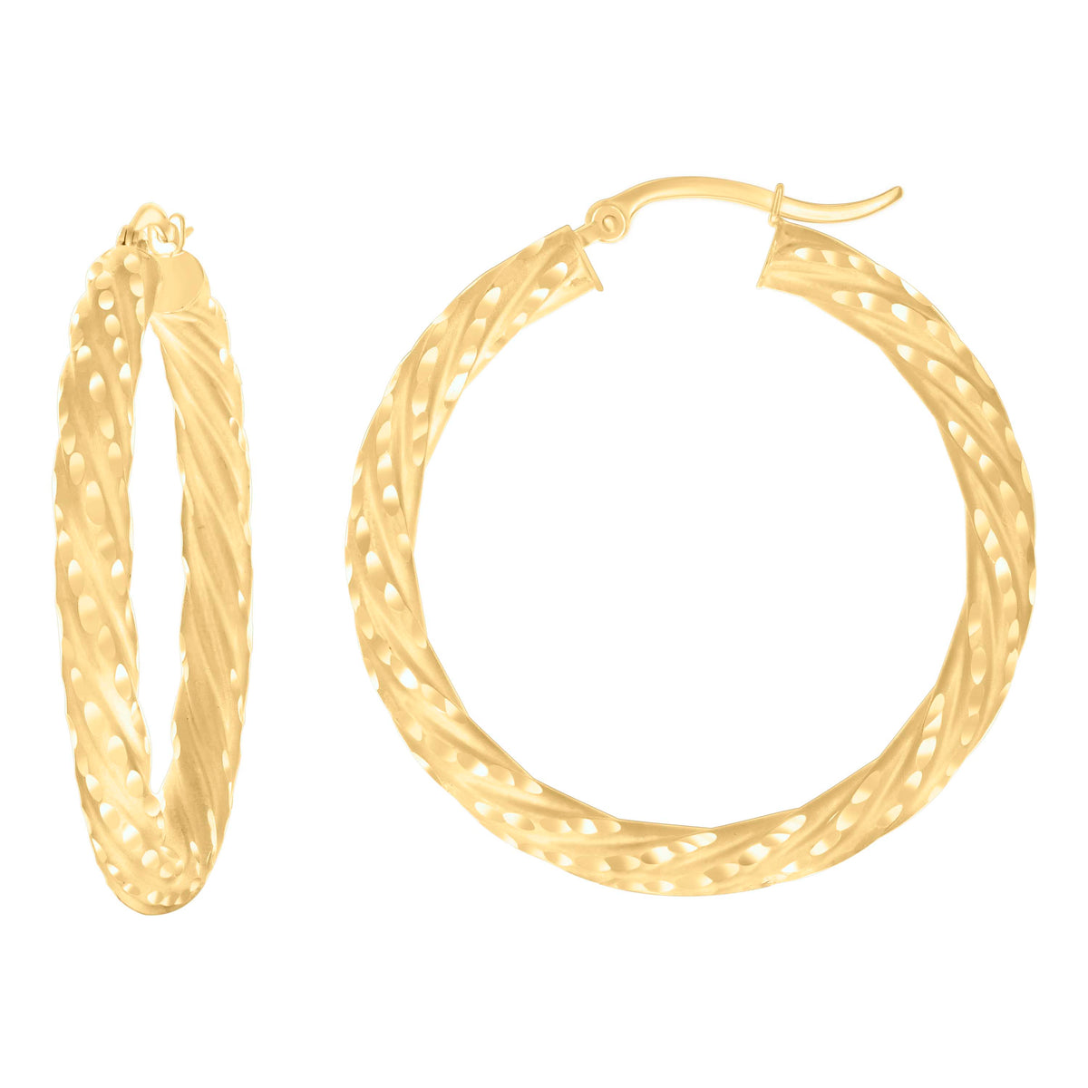 14K Gold Fancy Hoop Earrings 4mm-38