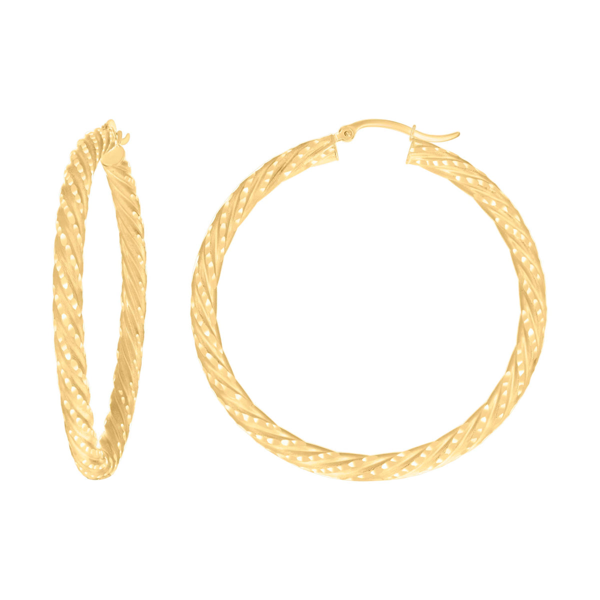 14K Gold Fancy Hoop Earrings 4mm-50