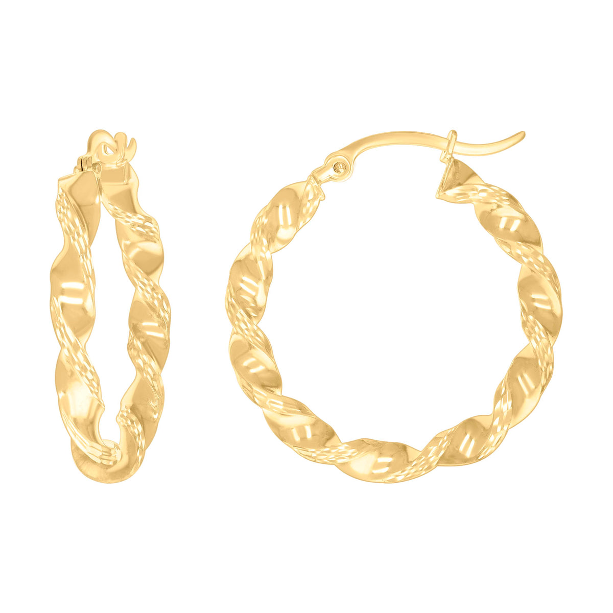 10K Yellow Gold Womens Diamond-cut Twisted Hoop Earrings 3mm-25