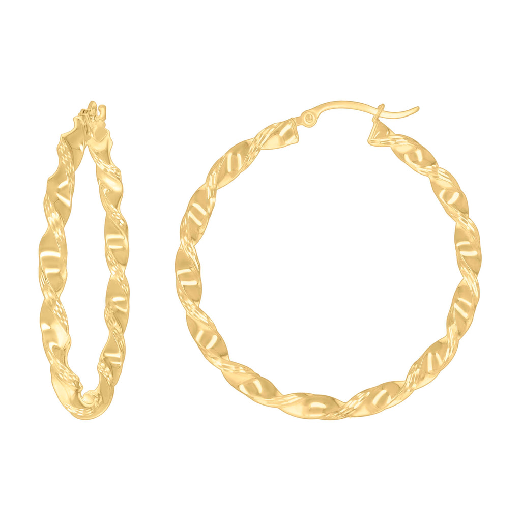 10K Yellow Gold Womens Diamond-cut Twisted Hoop Earrings 3mm-38