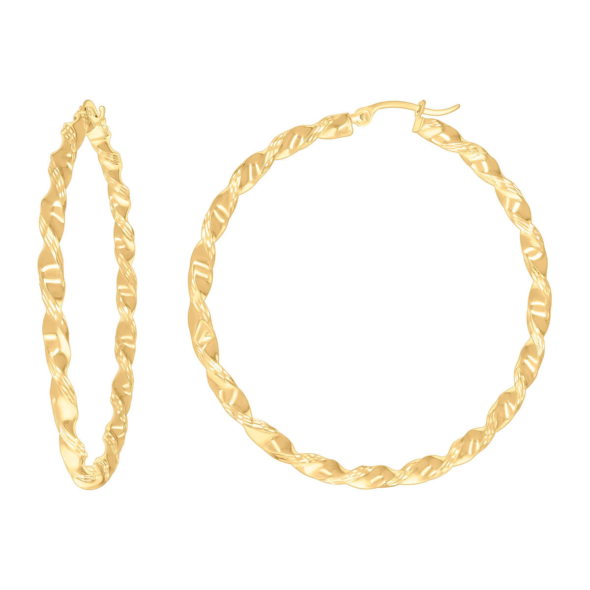 10K Yellow Gold Womens Diamond-cut Twisted Hoop Earrings 3mm-50
