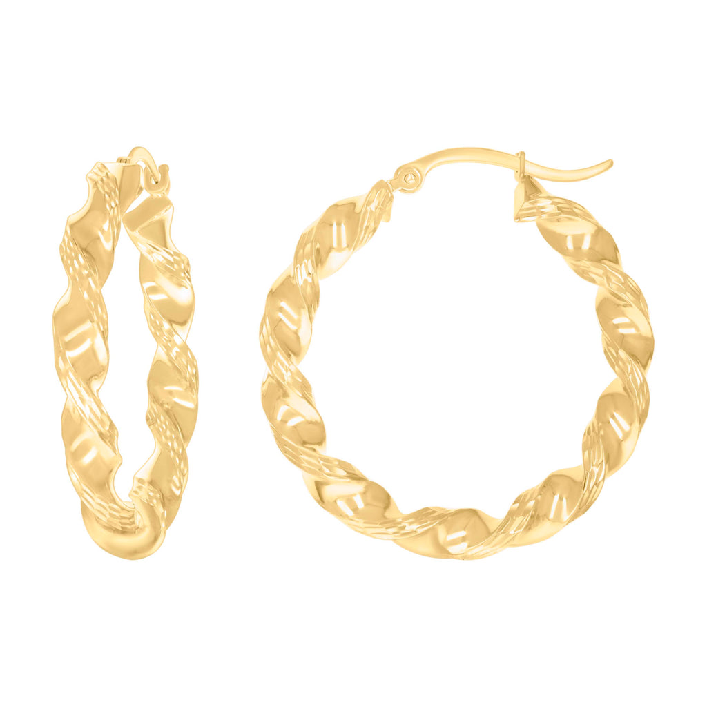10K Yellow Gold Womens Diamond-cut Twisted Hoop Earrings 4mm-51
