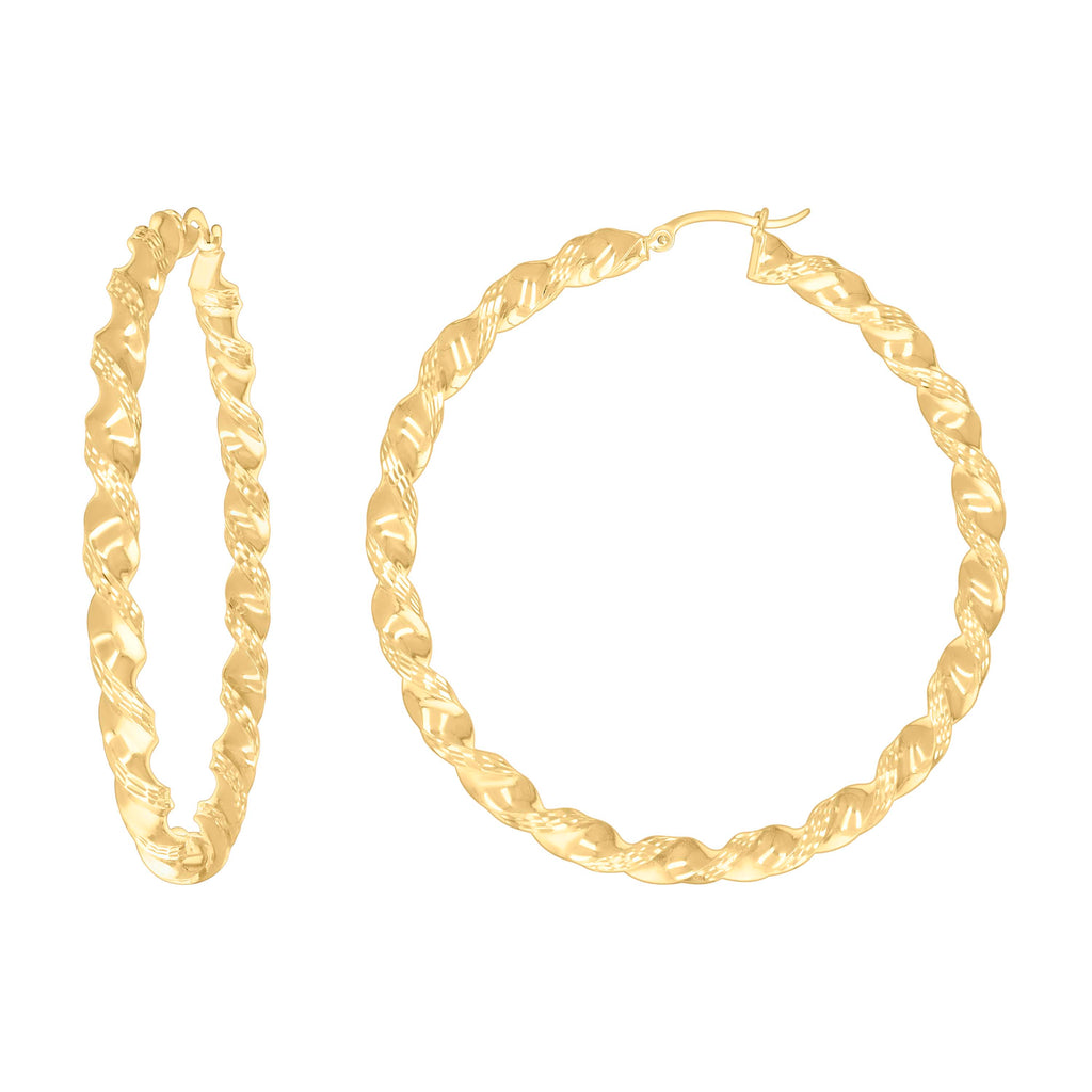 10K Yellow Gold Womens Diamond-cut Twisted Hoop Earrings 4mm-57