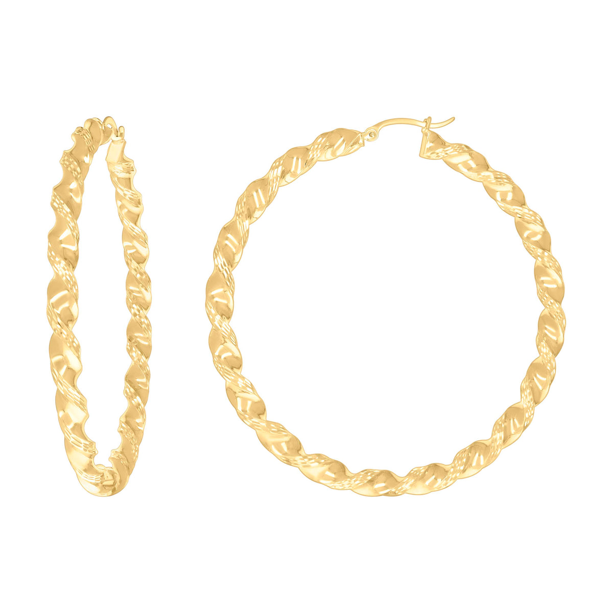 10K Yellow Gold Womens Diamond-cut Twisted Hoop Earrings 4mm-57