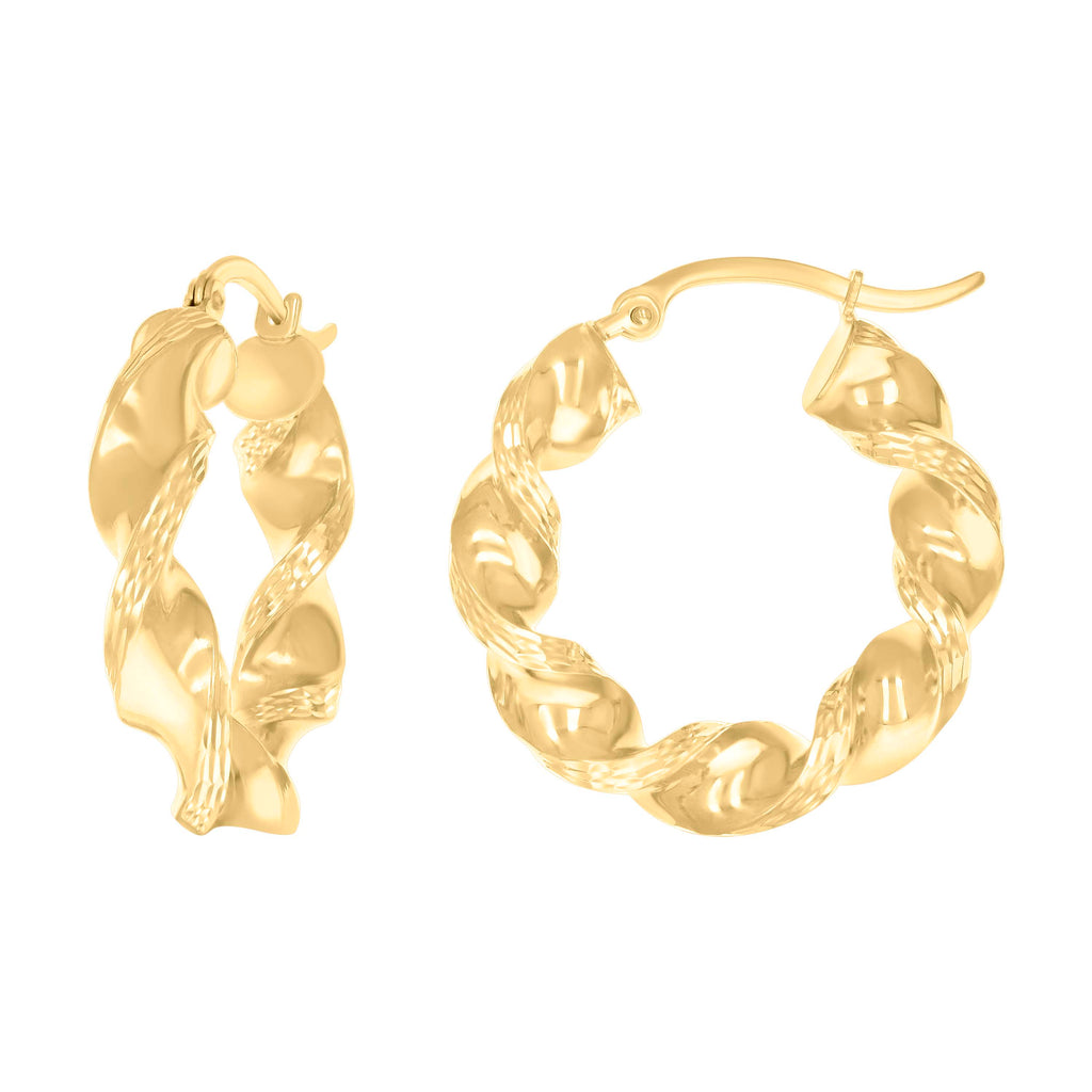 10K Yellow Gold Womens Diamond-cut Twisted Hoop Earrings 5mm-25