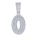 925 Sterling Silver Unisex Round Baguette Cubic-Zirconia Initial Number 0 Charm Pendant