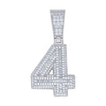 925 Sterling Silver Unisex Round Baguette Cubic-Zirconia Initial Number 4 Charm Pendant