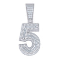 925 Sterling Silver Unisex Round Baguette Cubic-Zirconia Initial Number 5 Charm Pendant
