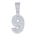 925 Sterling Silver Unisex Round Baguette Cubic-Zirconia Initial Number 9 Charm Pendant
