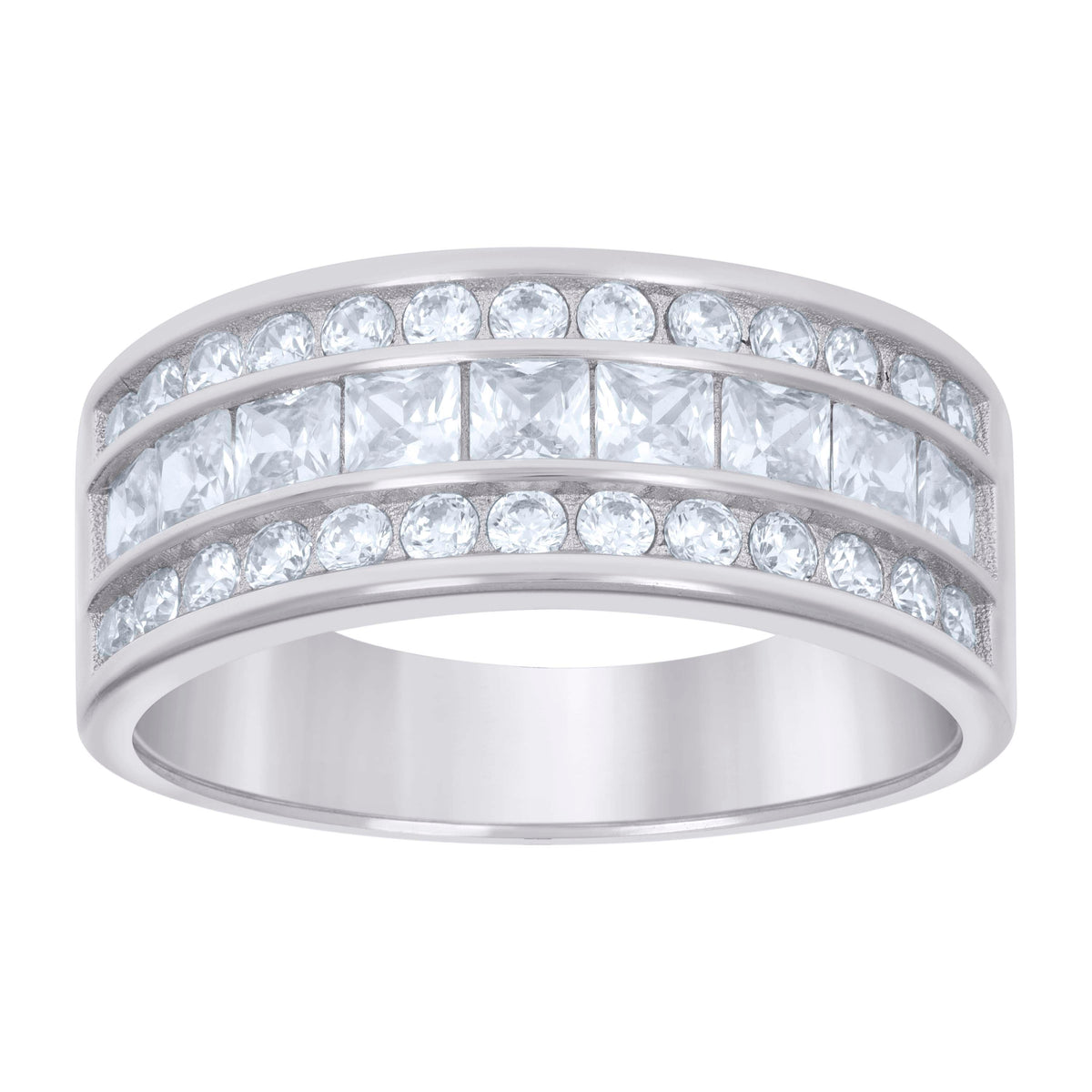 925 Sterling Silver Mens Baguette Round 1.52ct Moissanite Fashion Wedding Band Ring Size 8