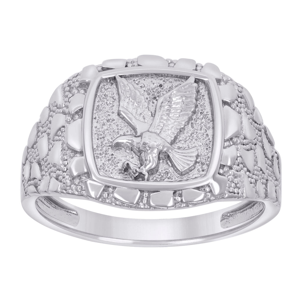 925 Sterling Silver Mens Nugget Eagle Bird Patriotism Symbol Ring Size 10