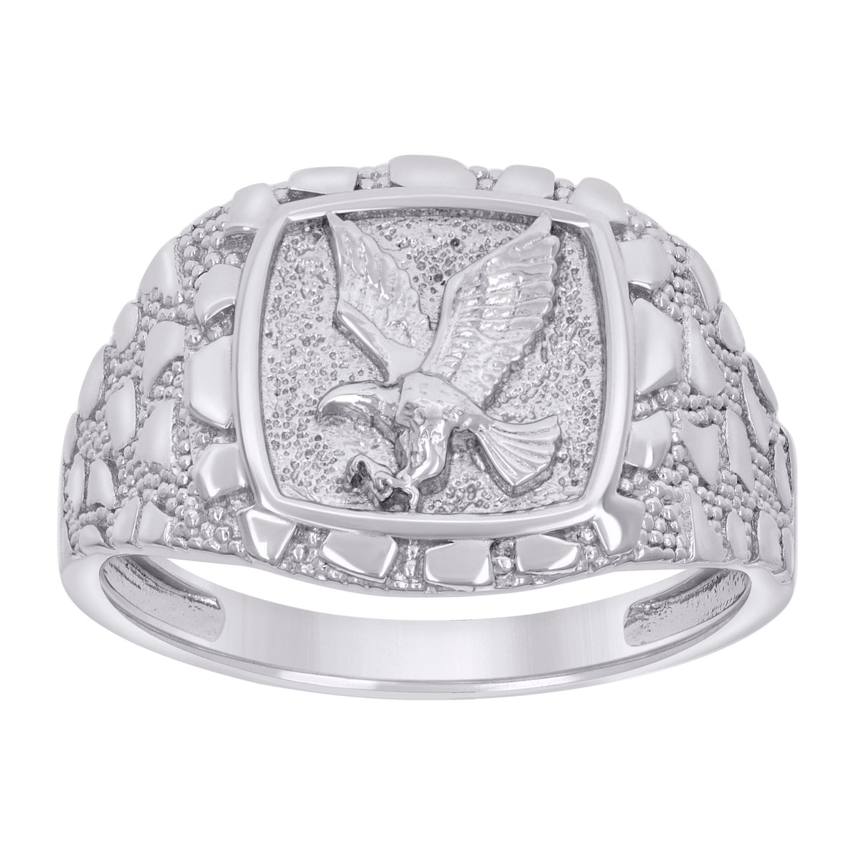 925 Sterling Silver Mens Nugget Eagle Bird Patriotism Symbol Ring Size 10