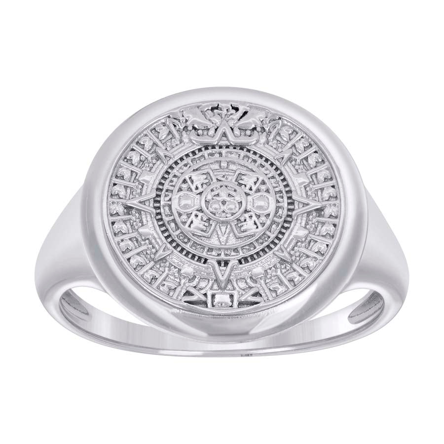 925 Sterling Silver Mens Aztec Calendar Fashion Ring
