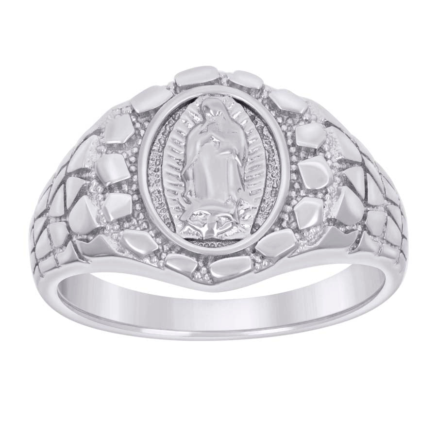 925 Sterling Silver Mens Nugget Guadalupe Religious Ring Size 11