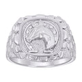 925 Sterling Silver Mens Nugget Horse Head Horseshoe Good Luck Ring