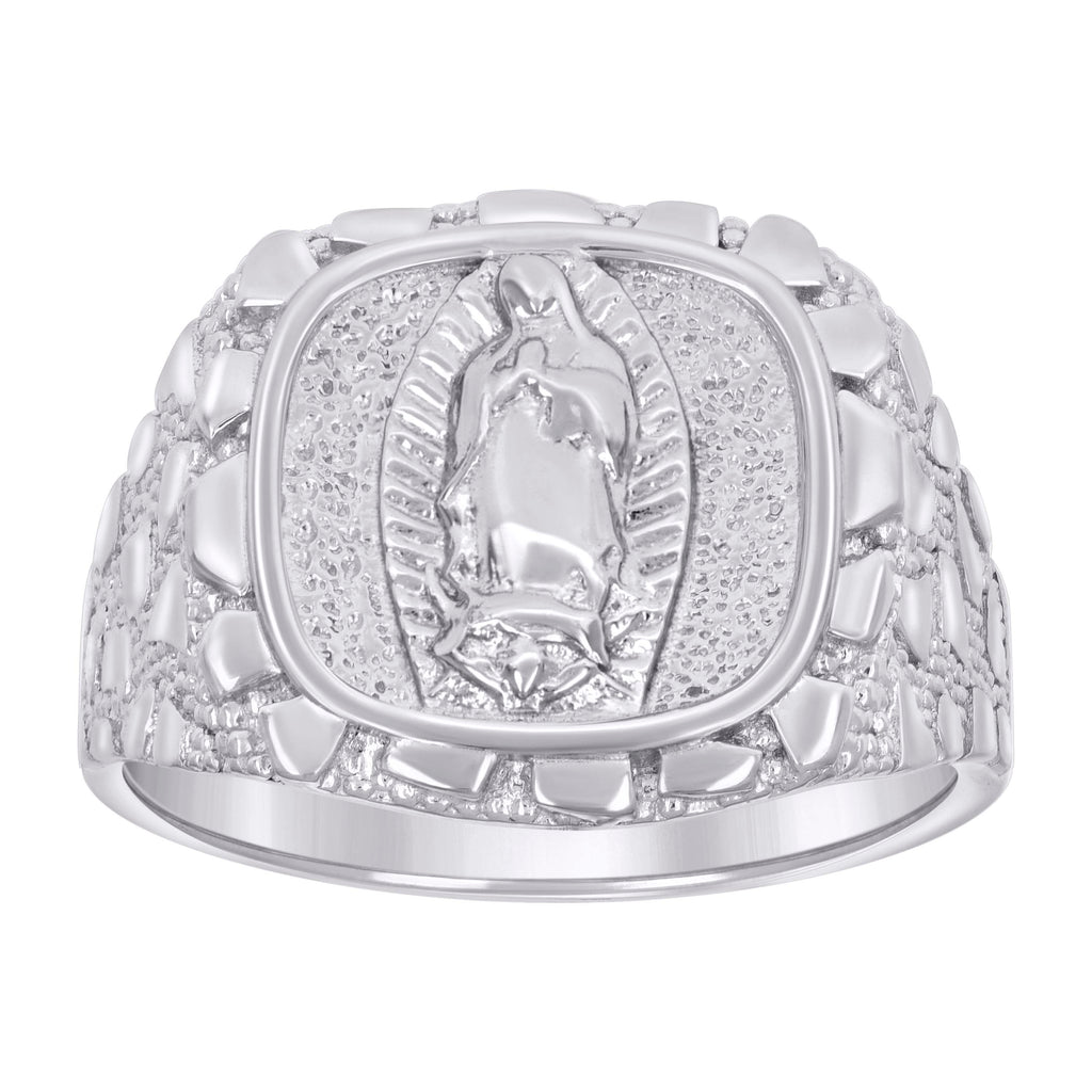 925 Sterling Silver Mens Nugget Guadalupe Religious Ring Size 9