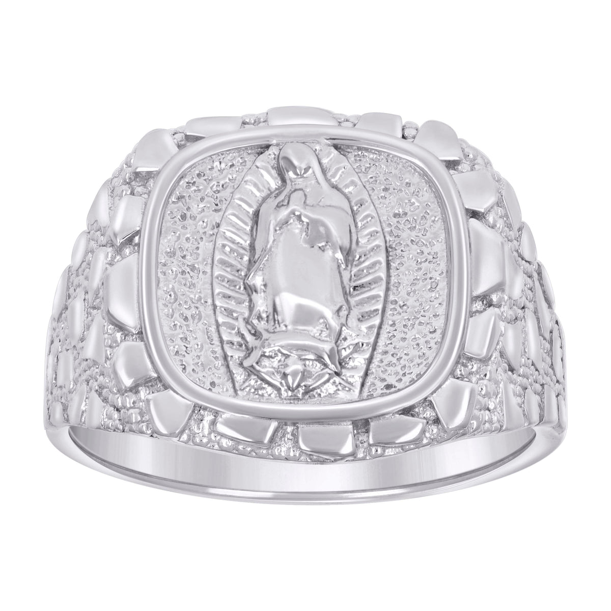 925 Sterling Silver Mens Nugget Guadalupe Religious Ring