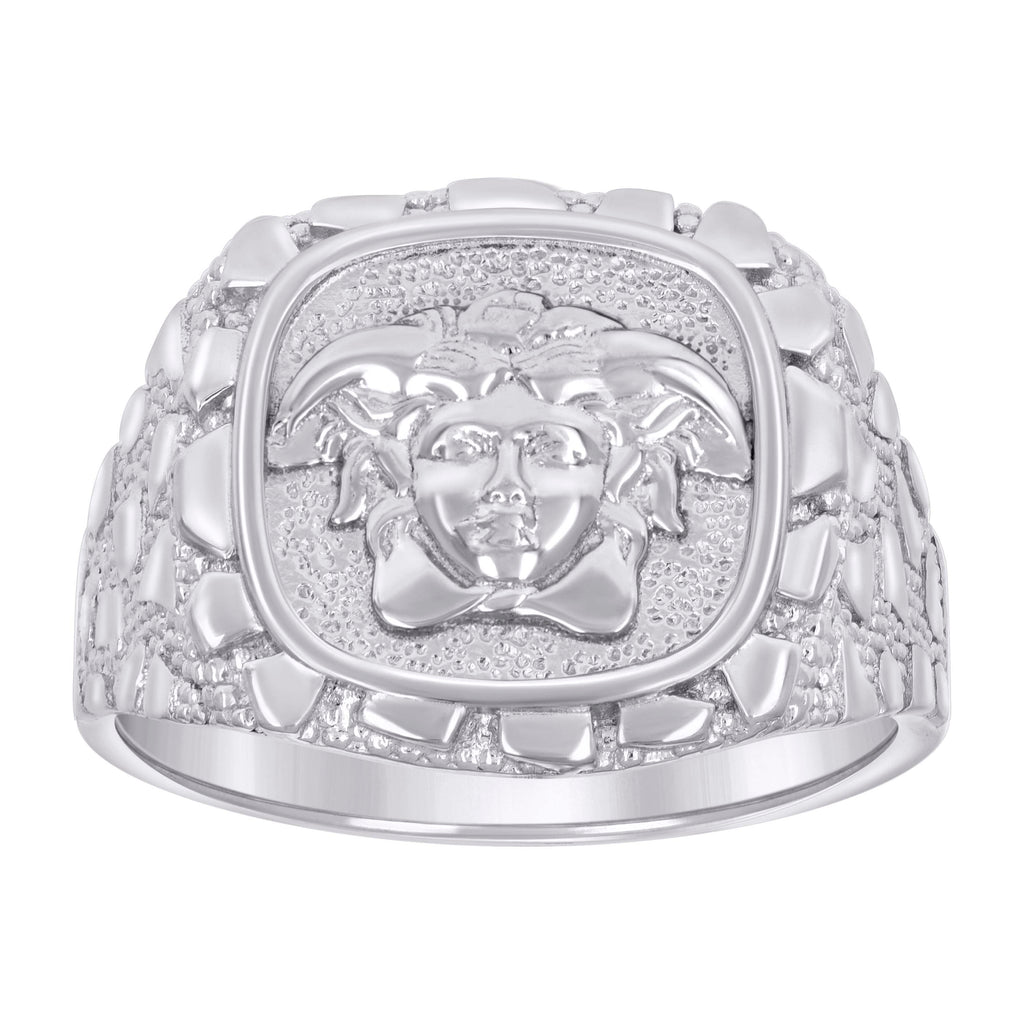 925 Sterling Silver Mens Nugget Medusa Egyptian Ring