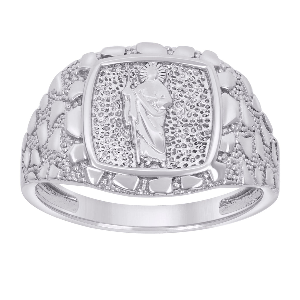 925 Sterling Silver Mens Nugget St. Jude Religious Ring Size 10