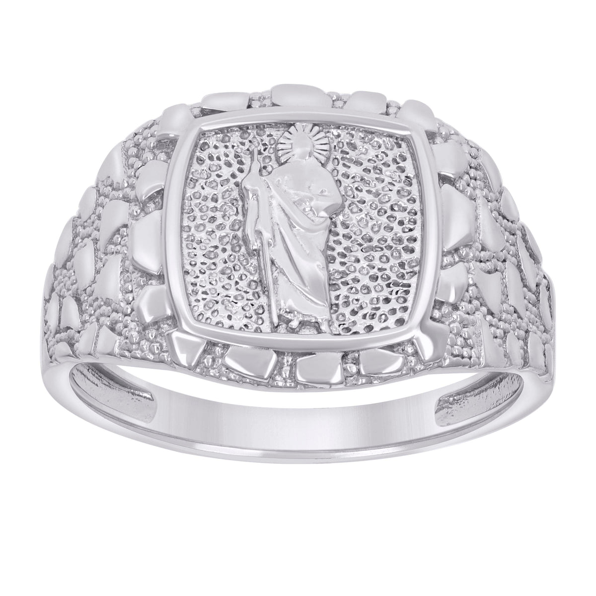 925 Sterling Silver Mens Nugget St. Jude Religious Ring Size 10