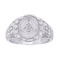 925 Sterling Silver Mens Nugget Masonic Symbol Ring Size 9