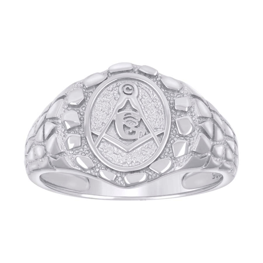 925 Sterling Silver Mens Nugget Masonic Symbol Ring Size 10