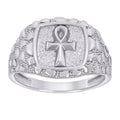 925 Sterling Silver Mens Nugget Egyptian Ankh Cross Religious Ring Size 10