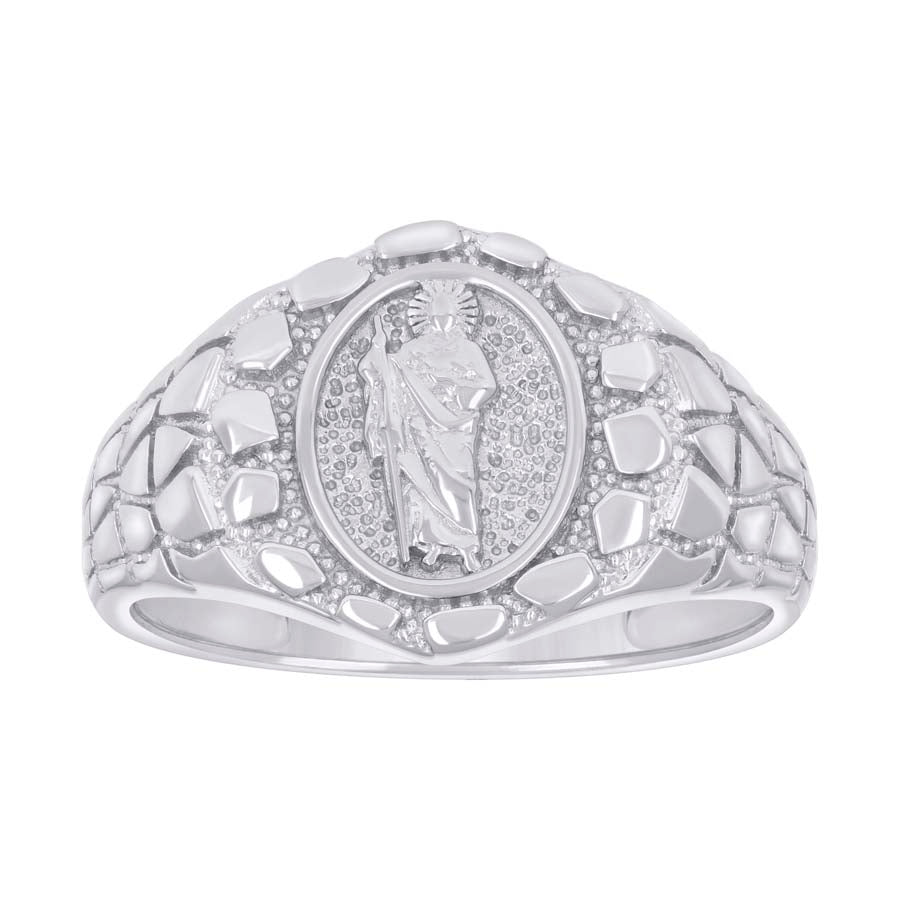925 Sterling Silver Mens Nugget St. Jude Religious Ring Size 10