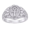 925 Sterling Silver Mens Nugget Egyptian Ankh Cross Religious Ring Size 9