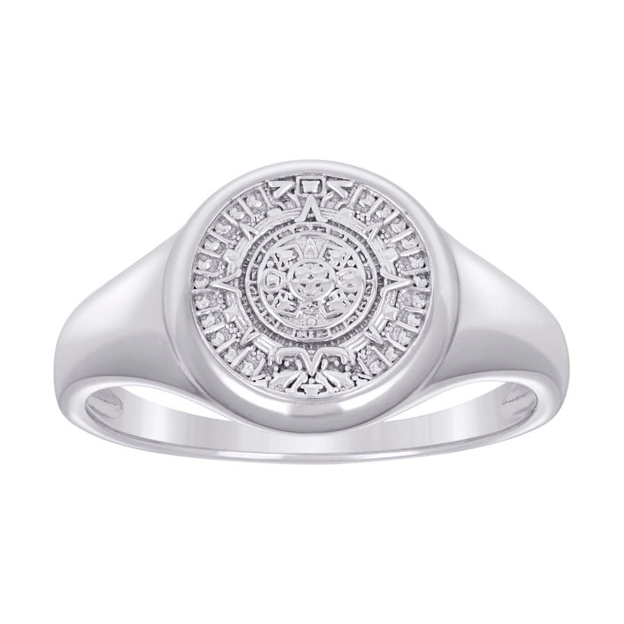 925 Sterling Silver Mens Aztec Calendar Fashion Ring Size 9