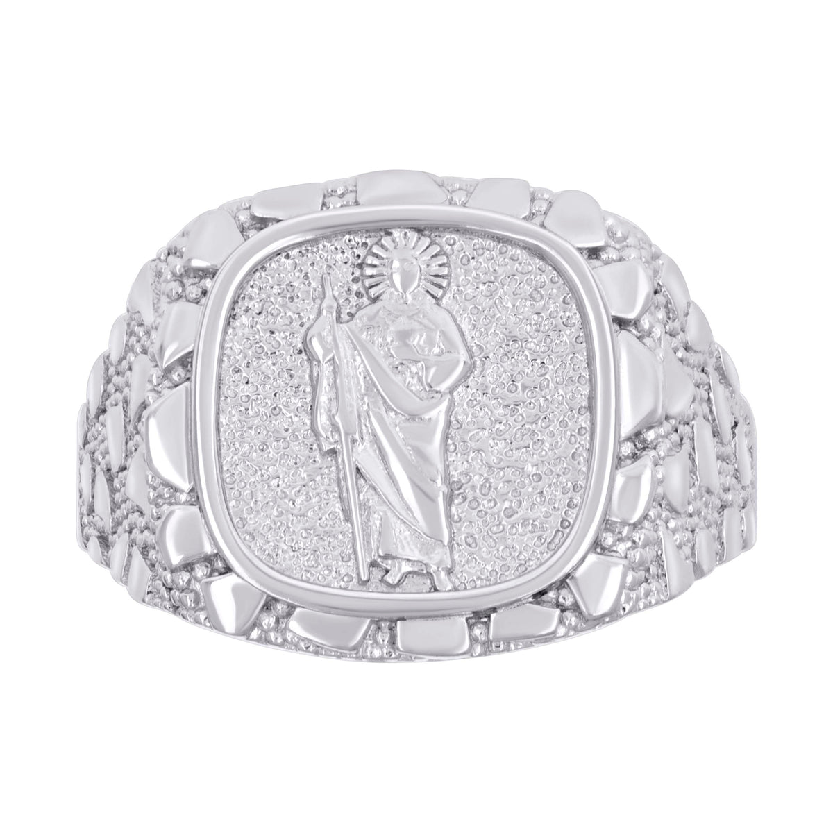 925 Sterling Silver Mens Nugget St. Jude Religious Ring Size 10