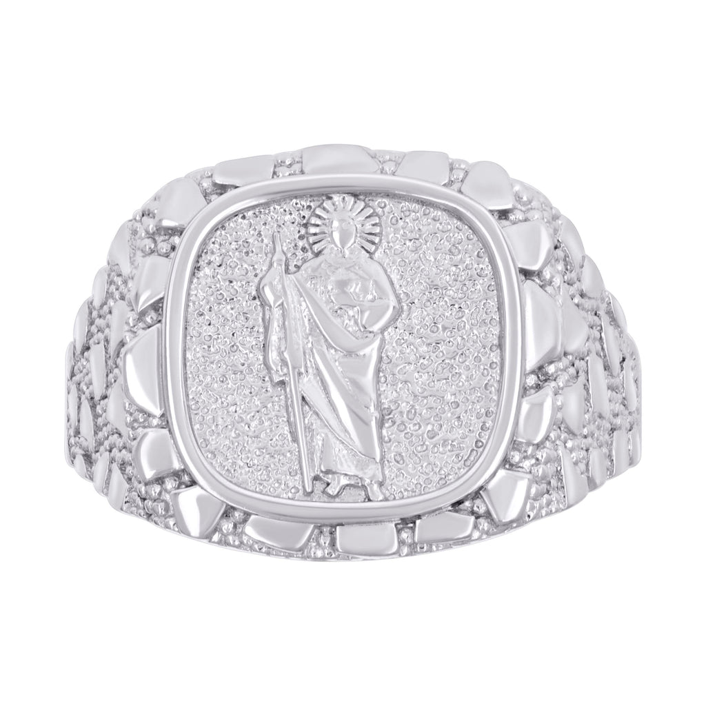 925 Sterling Silver Mens Nugget St. Jude Religious Ring Size 11